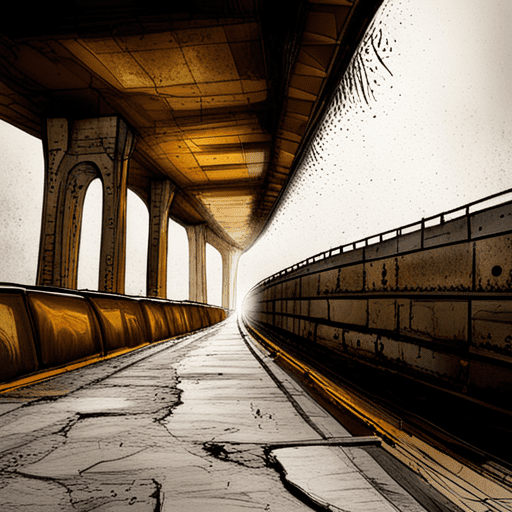 Empty underground corridor with dramatic lighting and arches.