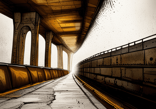Empty underground corridor with dramatic lighting and arches.